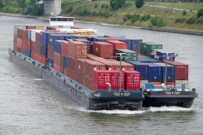 container shipment on barge